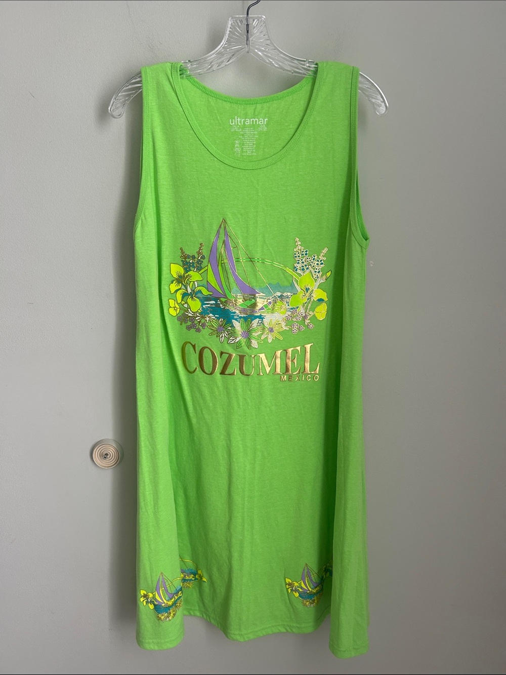 Ultramar Lime Green Cozumel Graphic Tank Dress